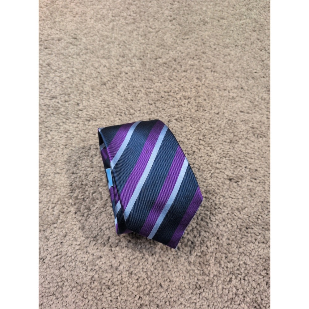 Countess Mara Mens Silk Tie Purple Navy Blue Light Blue Striped Necktie 3.5 Inch